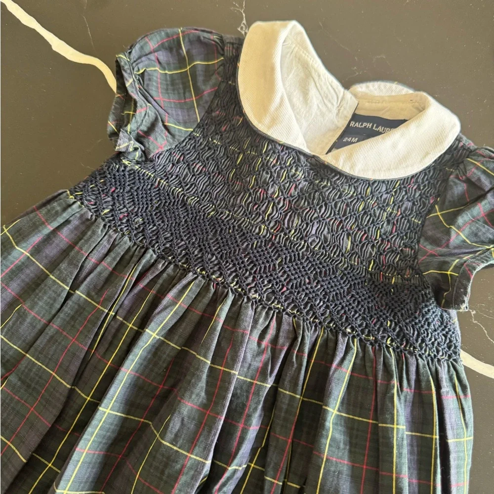 Vintage Blue Label Ralph Lauren Kids Dress with White Collar‎ and Plaid Pattern